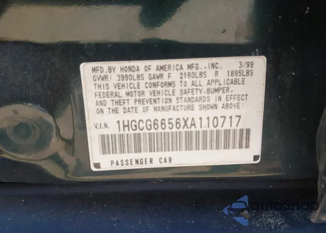 1999 Honda Accord Lx from USA, damaged, VIN 1HGCG6656XA110717